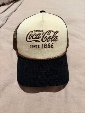 Coca Cola Two-Tone Trucker Hat in Cream, Black & Brown